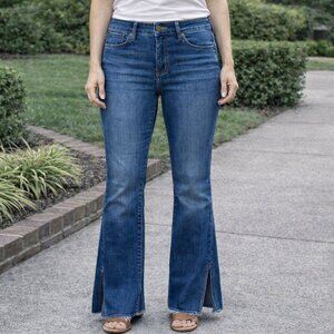 Jessica Simpson High Rise Flare Jeans Split Hem Raw Edge Size 10